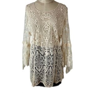 Cato Chic Lace Women's Blouse in White Cream with Bell sleeves Cottagecore XL